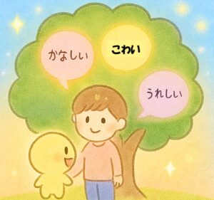 記事本文を補助する図で、感情の木が育ったシーンのイラスト